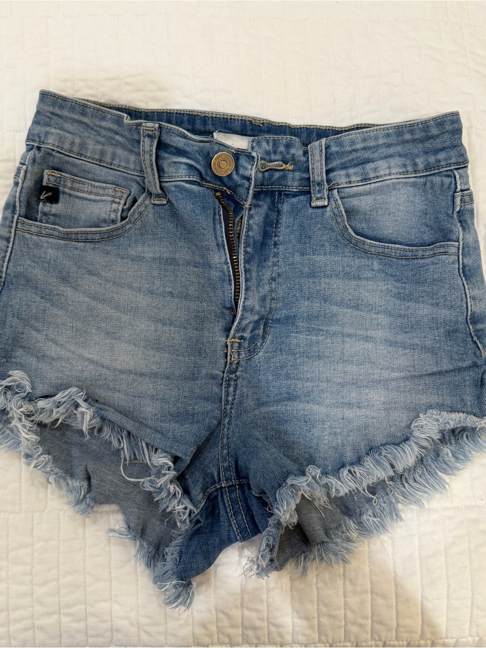 Kardashian Kollection Light Blue Frayed Denim Cutoff Shorts